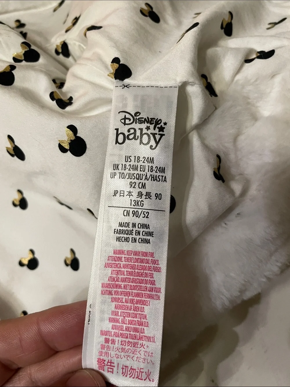 Disney Baby white fur coat with gold Mickey size 18-24 months